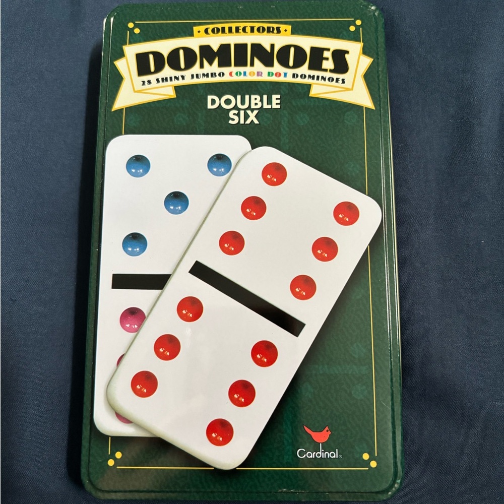 Cardinal Double Six Dominoes Set with Tin Can